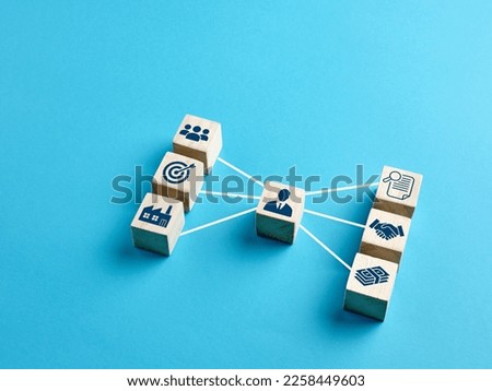 Businessman with business attributes and company components. Human resources, leadership, marketing, finance, entrepreneurship and organizational communication skills. Business Aspects Management Royalty-Free Stock Photo #2258449603