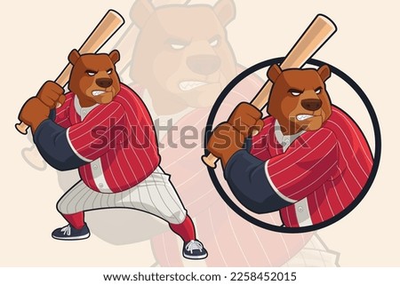 Grizzly Bear in Baseball Uniform Swinging Baseball Bat