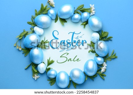 Poster for Easter sale with colorful eggs and flowers