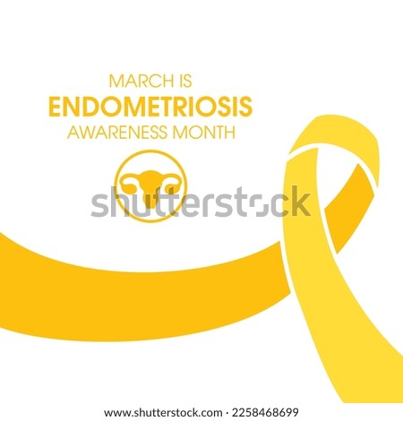 March is Endometriosis Awareness Month vector. Human uterus with yellow awareness ribbon vector illustration. Female reproductive health icon. Important day
