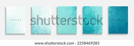 Collection of vector blue bright polygonal templates, posters, placards, brochures, banners, flyers, backgrounds and etc. Contemporary turquoise abstract covers - geometric vibrant design Royalty-Free Stock Photo #2258469283