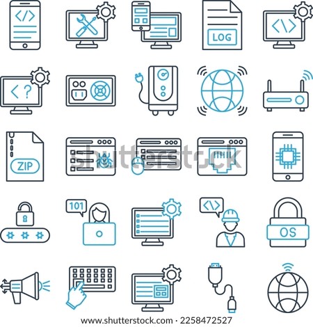 Computer Science line dual icons set Computer vector icons,  Computer vector pack, Programing icons set, Computer Science outline dual icons