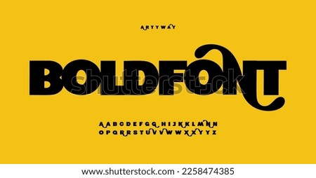 Bold fat alphabet, fancy opulent serif letters, creative font for cool exquisite logo, lettering, headline. Funny cartoon typography for music movie posters, game design. Vector typographic design. Royalty-Free Stock Photo #2258474385