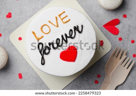 Cake for Valentine's Day, Mother's Day, or Birthday, Love Forever Message, Romantic Bento Cake for Two on Grey Background