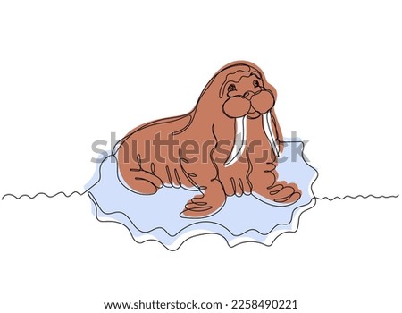 Continuous one line drawing of Walrus. Marine dweller. Concept of sea and ocean life. Hand drawn line art. Vector illustration