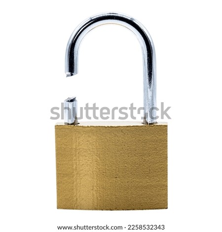 a broken golden or brass padlock, transparent background