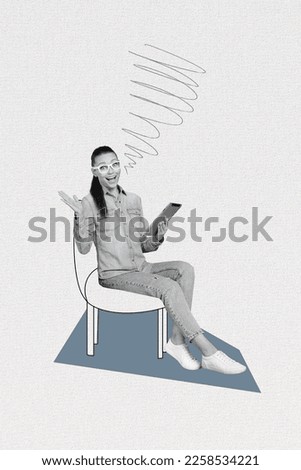 Exclusive magazine picture sketch collage of impressed funny lady chatting twitter telegram facebook isolated painting background