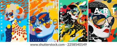 Psychedelic, avant-garde art. Set of vector illustrations. Colorful painting with strokes of paint splashes. Bright background for a poster, media banner, t-shirt print. Royalty-Free Stock Photo #2258540149