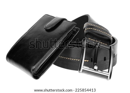 Mens wallet and  belt , isolated on white background Royalty-Free Stock Photo #225854413