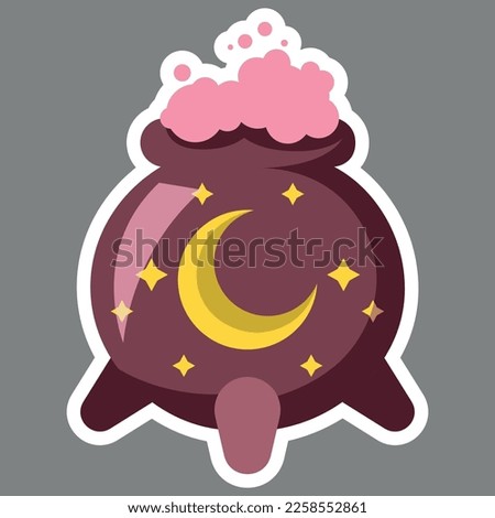 Flat-styled witch's cauldron vector illustration sticker. Vector stock illustration. Sticker isolated. Witch's cauldron illustration