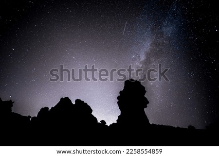 Milky way in Teide national park in Tenerife, canary island. background stars over a massive rock formation