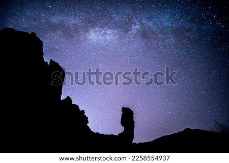 Milky way in Teide national park in Tenerife, canary island. background stars over a massive rock formation