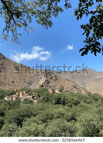 Moroccan mountain of the atlas green blue sky