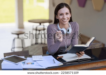 Education concepts, High school Young female student or college students studying and reading She using laptop and learning online