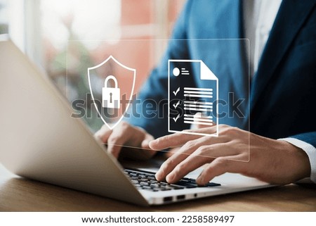Cyber ​​security concept, privacy to protect data, lock icon and internet network security technology on laptop and virtual interface. Royalty-Free Stock Photo #2258589497