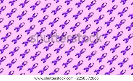 International Women's day concept. Seamless minimalist array pattern of isolated purple ribbon over violet background Royalty-Free Stock Photo #2258592865