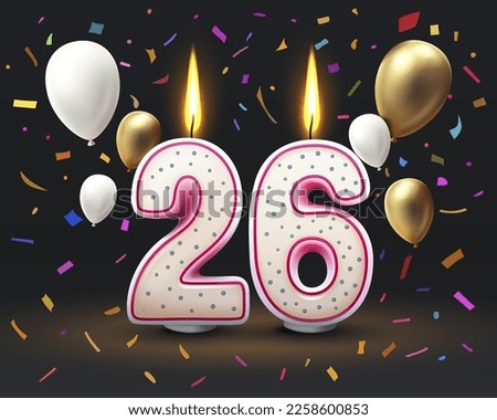Happy Birthday years. 26 anniversary of the birthday, Candle in the form of numbers. Vector illustration