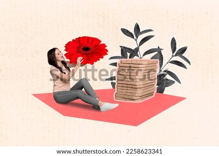 Creative photo 3d collage artwork poster postcard of beautiful girl sitting nature picnic party isolated on painting background