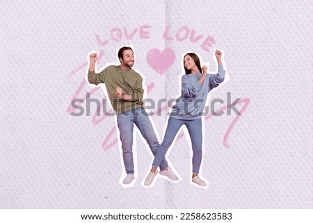 Creative collage picture photo postcard of happy optimistic people celebrate even cool party chill vibe isolated on painted background