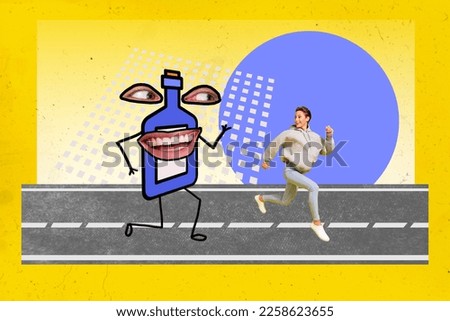 Creative photo 3d collage artwork poster picture of sporty girl avoid alco event party like sport activity isolated on painting background