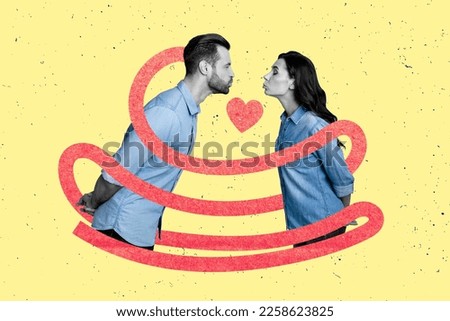 Photo artwork minimal collage picture of charming sweet couple kissing enjoying 14 february isolated drawing background