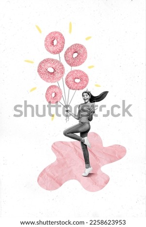 Creative photo 3d collage artwork poster postcard of happy pretty girl enjoy holiday event isolated on painting background