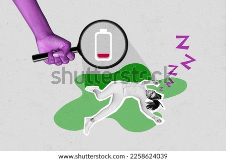 Photo cartoon comics sketch collage picture of arm finding loupe recharging lady isolated drawing background