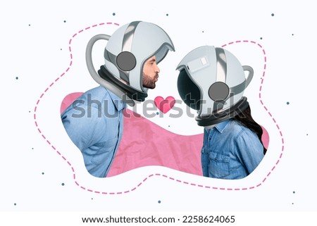 Photo 3d collage poster postcard picture of two romantic people sweet kiss love enjoy warm feelings isolated on painting background