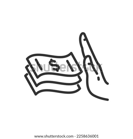 Denial of money, linear icon. Hand showing stop gesture. Line with editable stroke Royalty-Free Stock Photo #2258636001