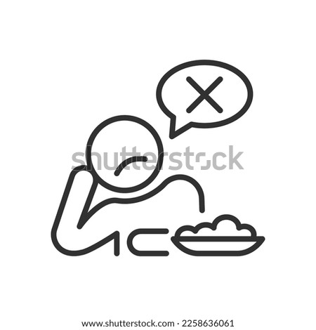 Lack of appetite, linear icon. Person refuses to eat. Line with editable stroke Royalty-Free Stock Photo #2258636061