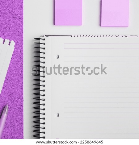 Photo With Pens Pencils Rullers Calculators. Notebook and Colored Paper Stickers Lying On White Desk. Multiple Assorted Collection Office Stationery. Postcards.