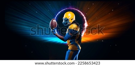 American football player. Sport wallpaper with copyspace. High-quality photo for advertising American football games