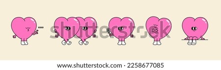 Groovy hippie love sticker set. Heart funny cartoon character different pose. Happy valentine's day concept. Trendy retro 60s 70s style emoji. Y2K aesthetic. Romantic mascot. flat Vector illustration. Royalty-Free Stock Photo #2258677085