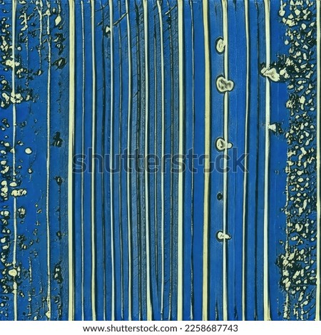 Blue wooden abstract background with yellow spots and stripes.