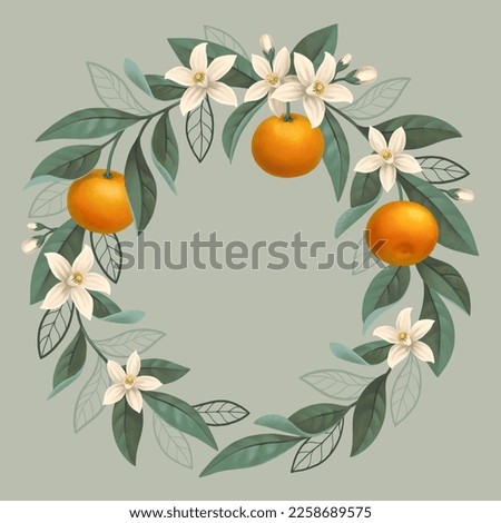 Hand painted illustration of orange tree branch. Perfect for posters, invitations, greeting cards, packaging design, stationery and other goods