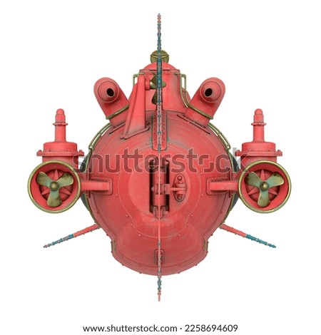 submarine cartoon rear view, 3d illustration