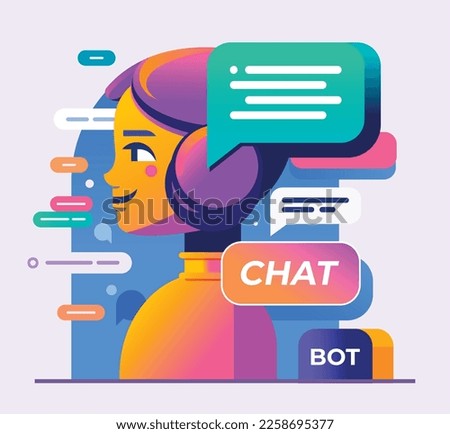 Chat bot, using and chatting artificial intelligence chat bot developed by tech company. Digital chat bot, robot application, conversation assistant concept. Optimizing language models for dialogue. Royalty-Free Stock Photo #2258695377