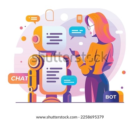 Chatbot, using and chatting artificial intelligence ChatGPT developed by tech company. Digital chat bot, robot application, conversation assistant concept. Optimising language models for dialogue. Royalty-Free Stock Photo #2258695379