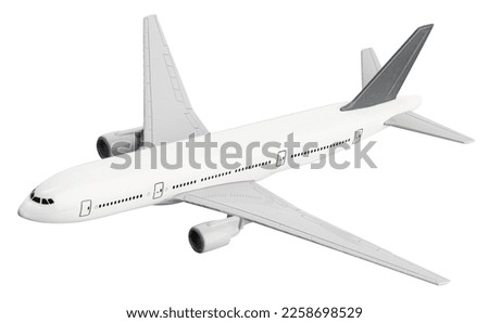 Blank Model airplane isolated on white background. White and gray Passenger airplane miniature