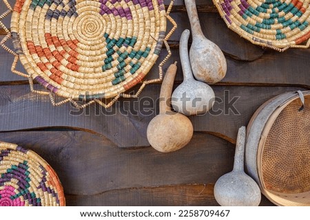 Traditional wickerwork (baskets, and containers) from cyprus island .. vintage interior decorations  Royalty-Free Stock Photo #2258709467