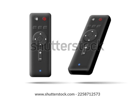 3d black modern control panel for TV and other electrical devices. Technological remote control. Royalty-Free Stock Photo #2258712573
