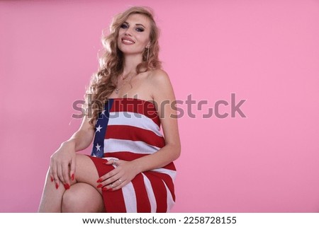 girl student in clothes in the USA flag. High quality photo