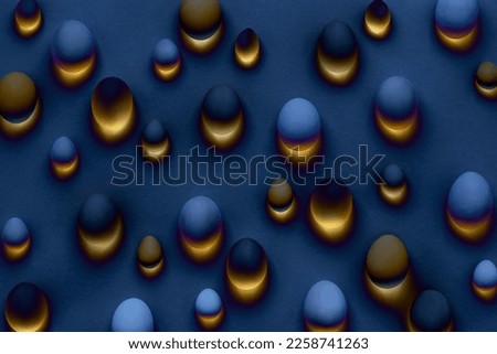 Cosmic Easter eggs abstract background in neon orange and navy blue colors. Fantastic Easter creative pattern.