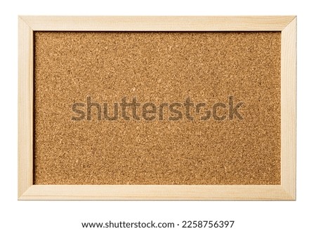 Simple wooden picture frame cutout. Cork board with pine wood frame isolated on a white background. Notice board for message, announcement bulletin board concept. Copy space. Close-up.