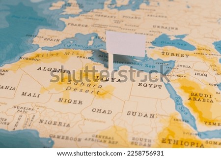White Empty Flag on Libya of The World Map