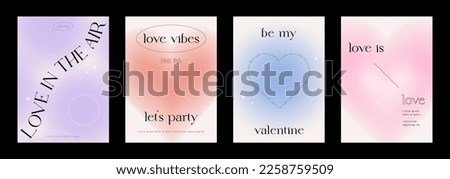 Happy Valentine's Day greeting card set. Gradient. Typography poster. y2k aesthetic. Social media template. Digital marketing. Sale promotion. Fashion advertising banner. Trendy vector illustration. Royalty-Free Stock Photo #2258759509