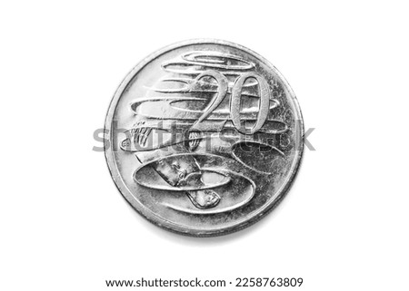 Australian dollar coin, isolated on white background with soft shadow, close up.