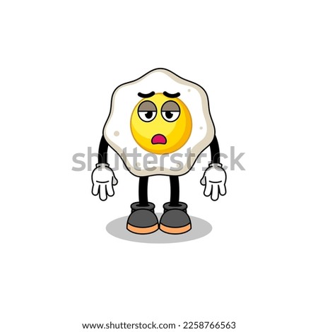 fried egg cartoon with fatigue gesture , character design