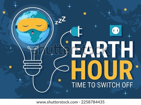 Happy Earth Hour Day Illustration with Lightbulb, World Map and Time to Turn Off in Flat Sleep Cartoon Hand Drawn Landing Page Templates