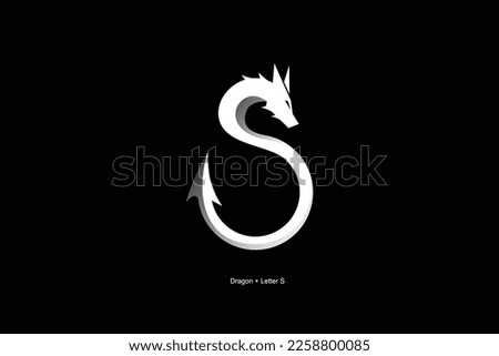 Modern dragon and letter S logo design. dragon with letter S icon vector with black and white gradient